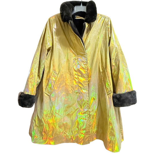 Vintage David Goodman for Gus Goodman Yellow Reflective Fur Lined Size 10 Coat