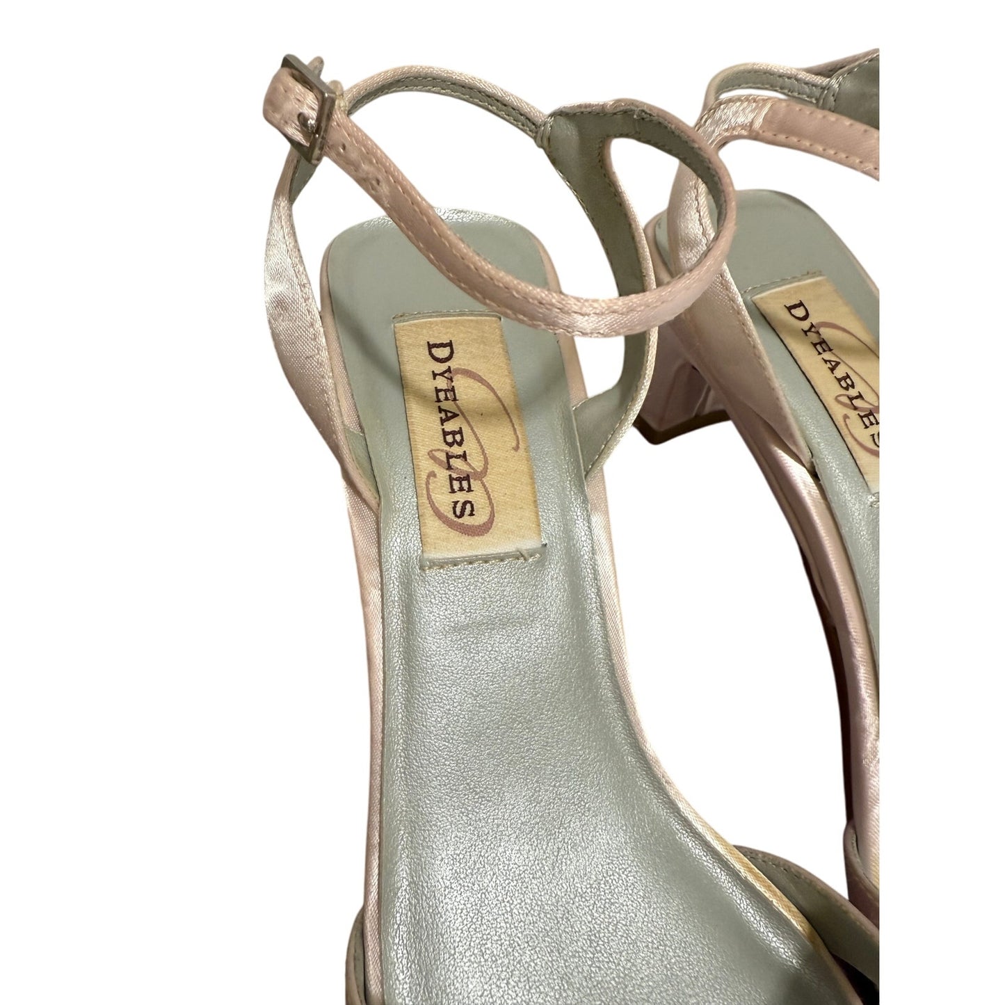 Dyeables Soft Pink Satin Size 5.5B Sandal Heels w/ Rhinestone Accent