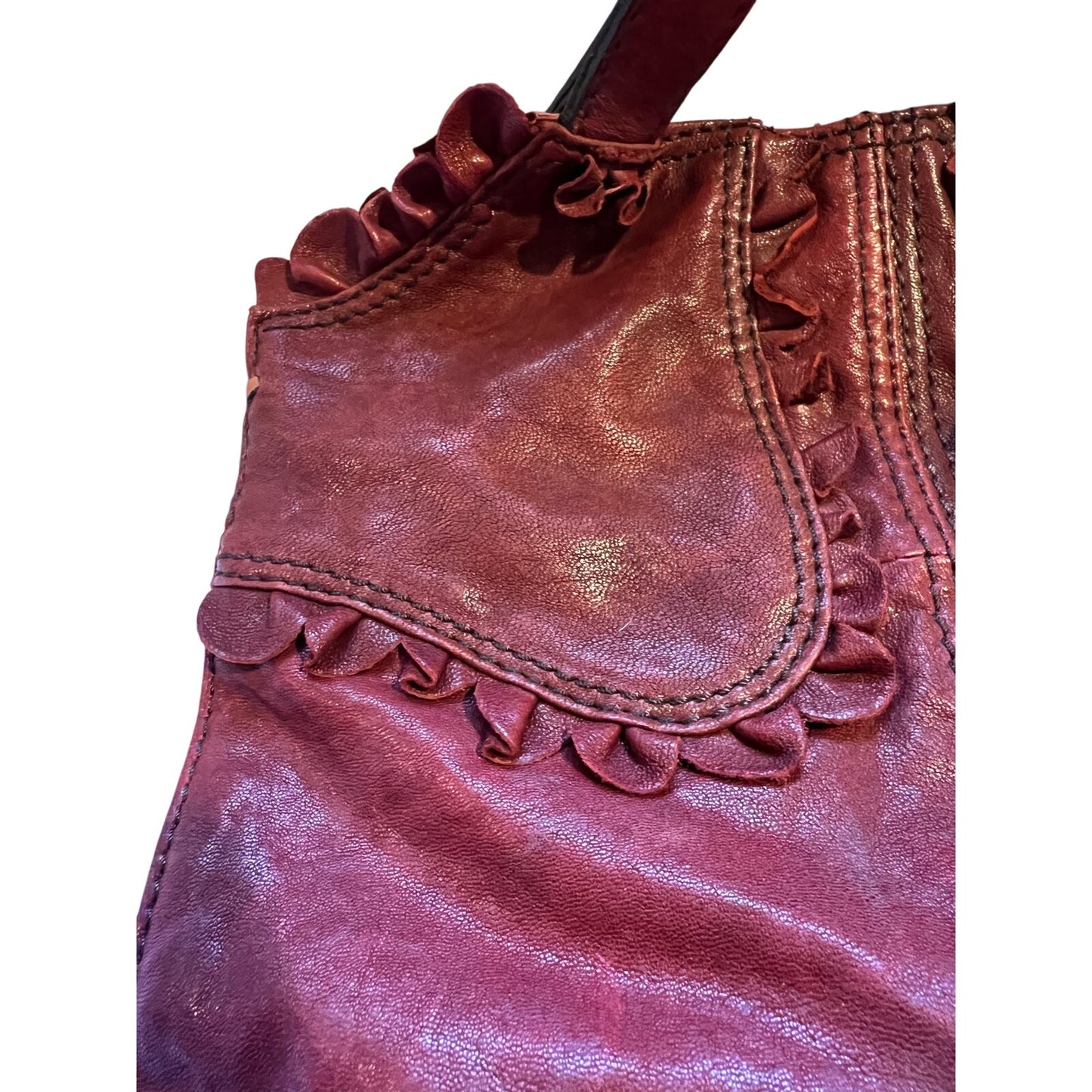 Lucky Brand Brick Red Distressed Lamb Leather Shoulder Bag