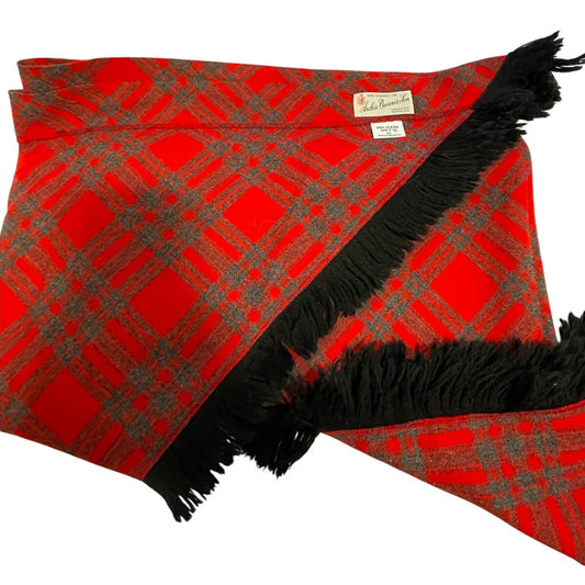 Vintage Archie Brown & Son Red Plaid 100% Wool Triangular Scarf