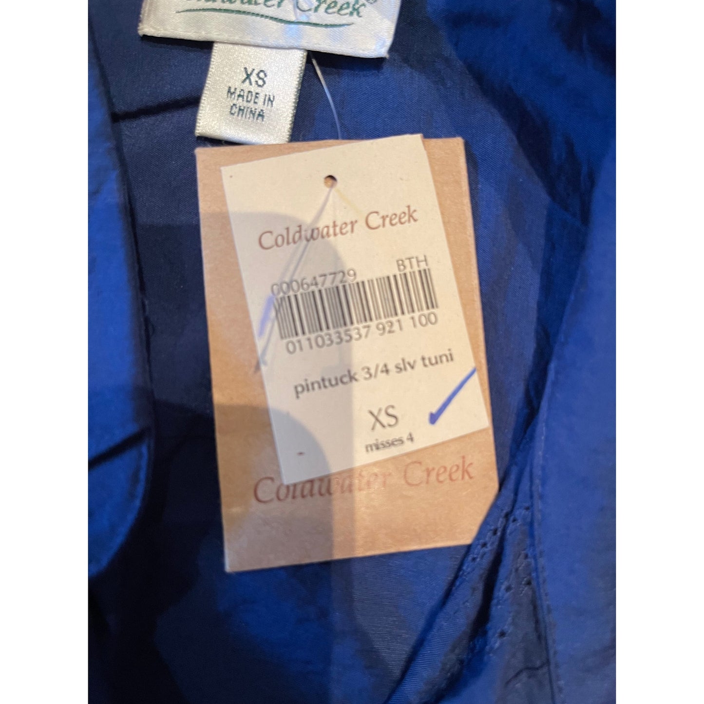NWT Coldwater Creek 3/4 Sleeve Navy Blue Long Tunic Button Up - XS