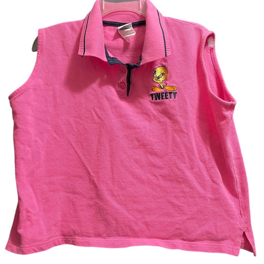 Vintage Y2K Looney Tunes Tweety Bird Embroidered Polo Tank - Medium