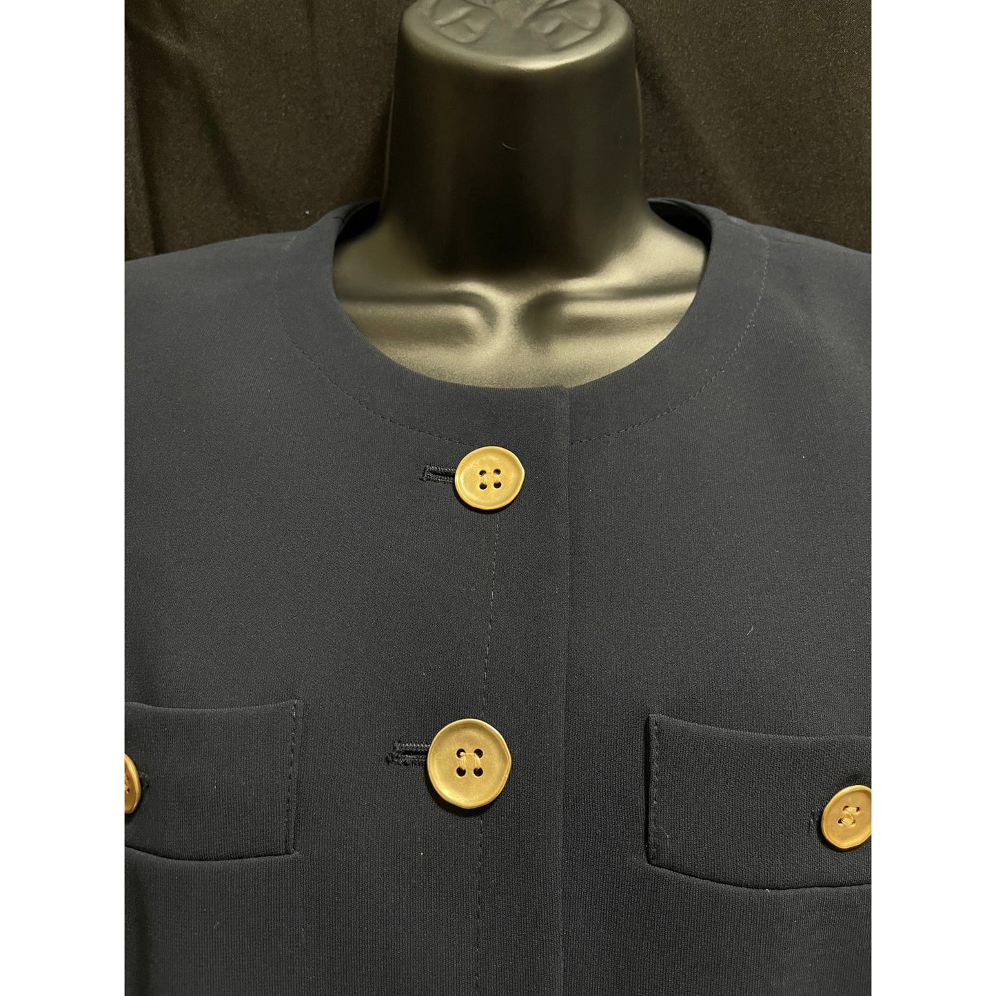 Vintage Kasper Dark Navy / Black - Gold Metal Button Jacket - 12 Petite