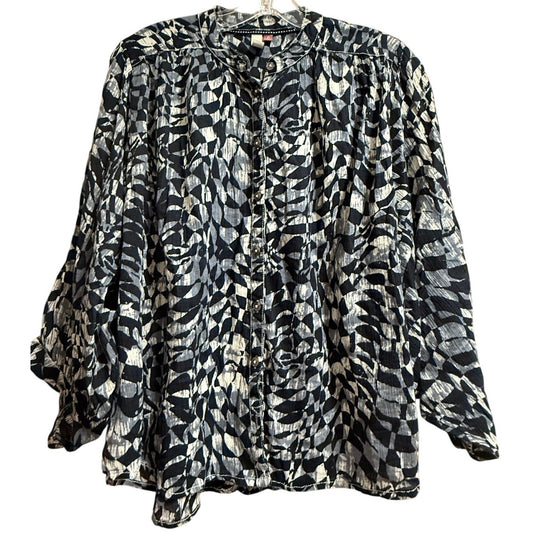 Pilcro Anthropologie Black & Gray Abstract Print Full Button Size XS Blouse