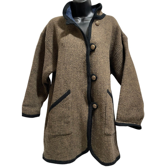 Vintage Long Heavy Woven Handmade Reversible Jacket / Coat - Button Closure