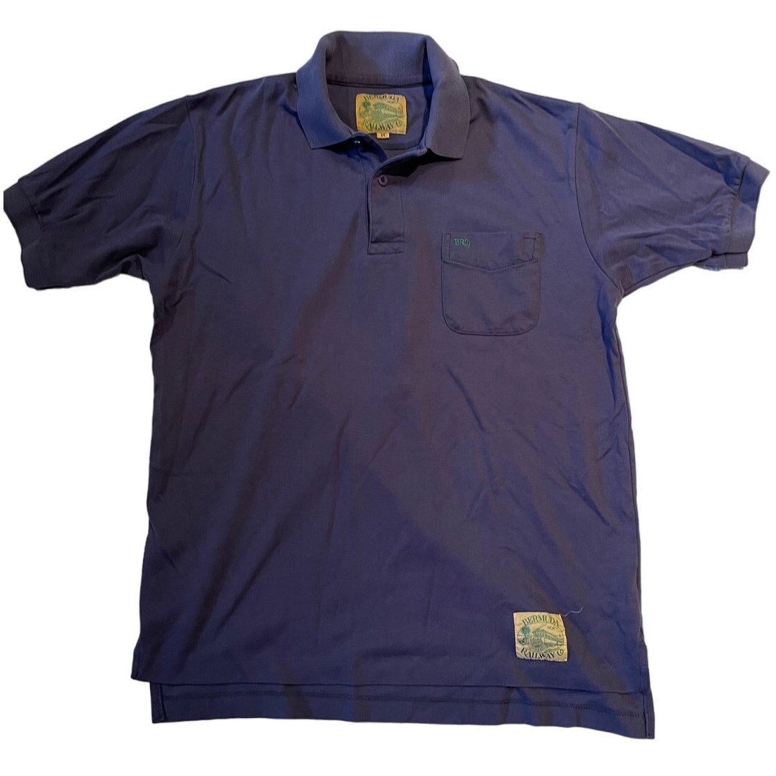 Vintage Bermuda Railway 100% Cotton Medium Blue / Purple Polo Shirt Golf