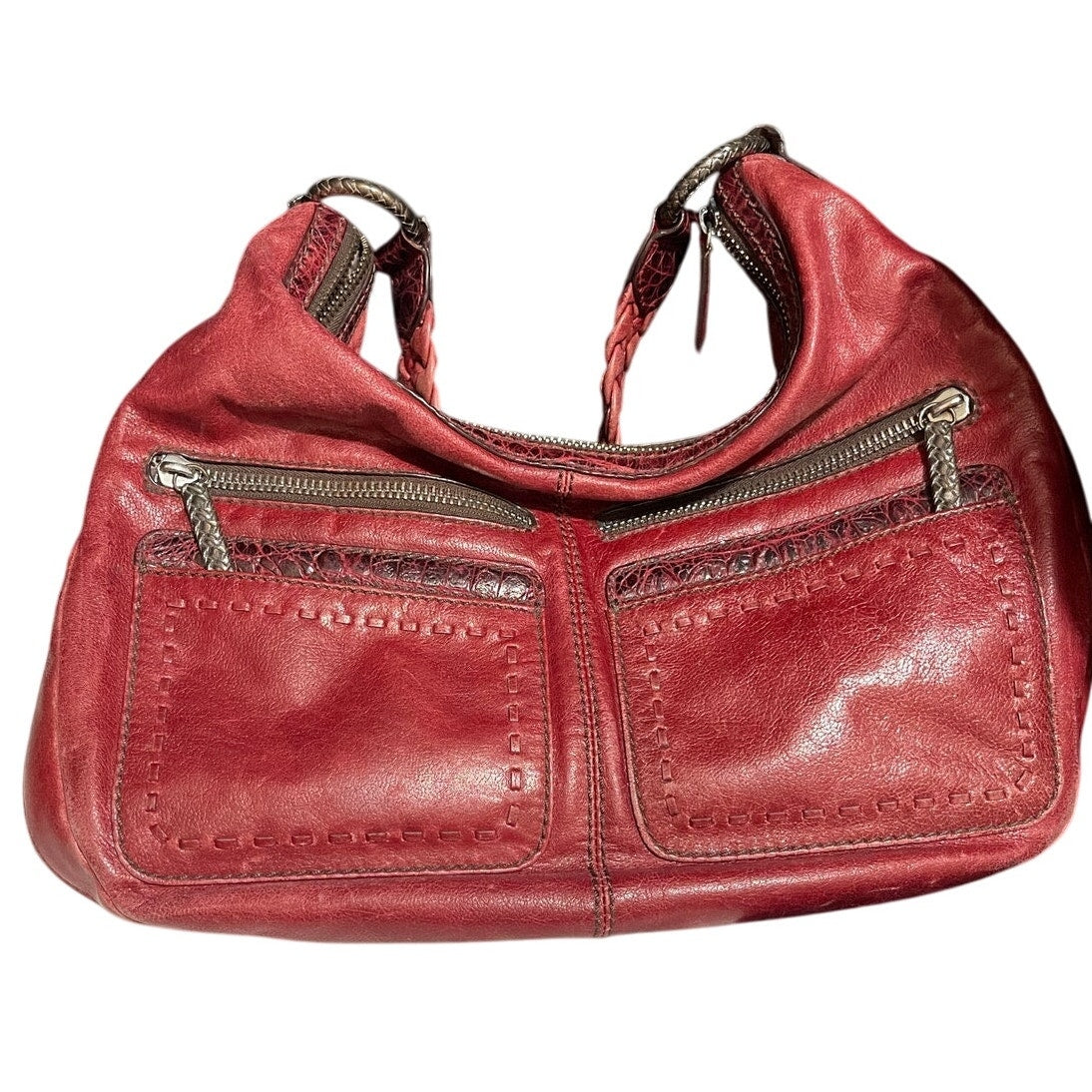 Brighton Florencia Valencia Hobo Red Leather Expandable Purse w/Dust Bag