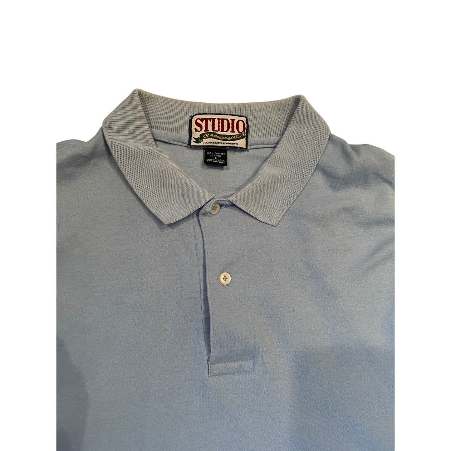 Vintage 90s Studio Chesterfield 100% Cotton Baby Blue Polo Shirt Mens Size Large