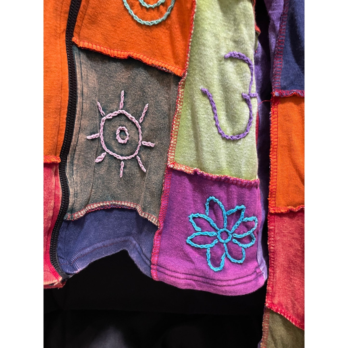 Shop Therapy Made in Nepal 100% Cotton Embroidered Zip Up Color Block Hoodie M/L
