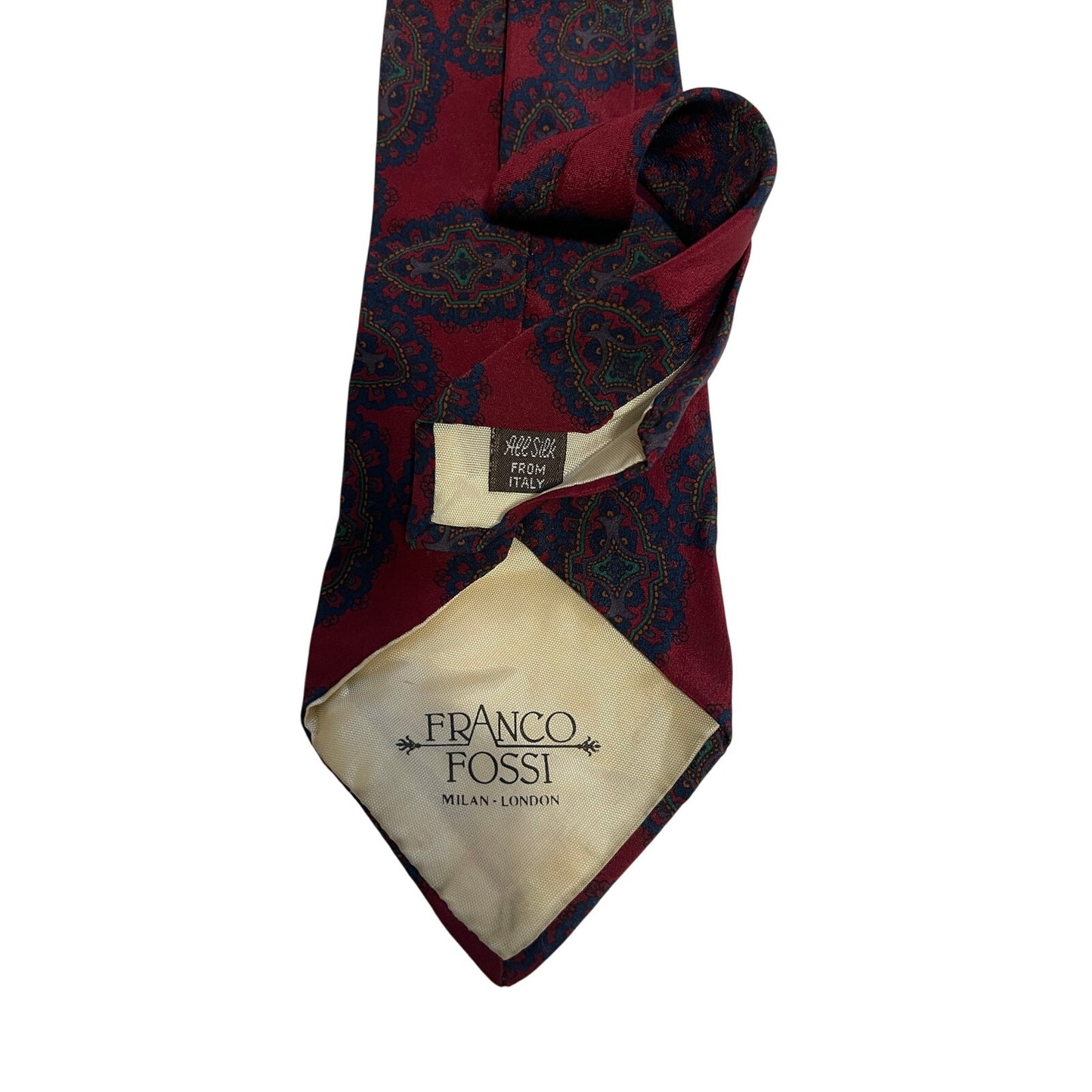 Vintage Franco Fossi Milan London 100% Silk Red Blue Patterned Necktie Men's Tie