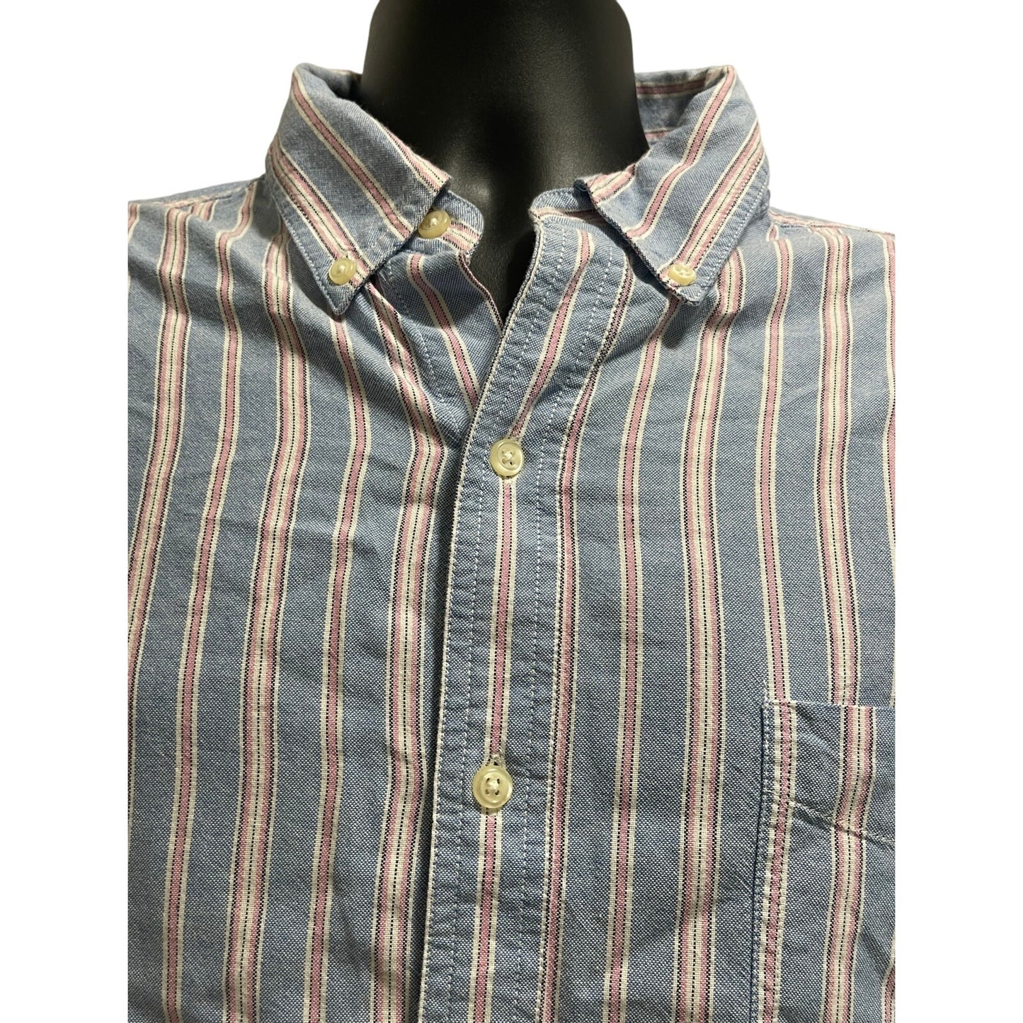 Chaps Ralph Lauren Mens Medium Blue Pink Striped Vintage Button Down Long Sleeve
