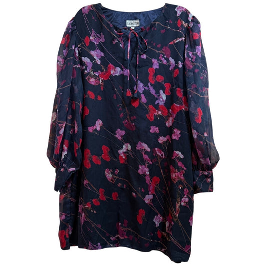 Vintage Sue Sartor Black & Red Floral Sheer Long Sleeve Mini Dress - XL