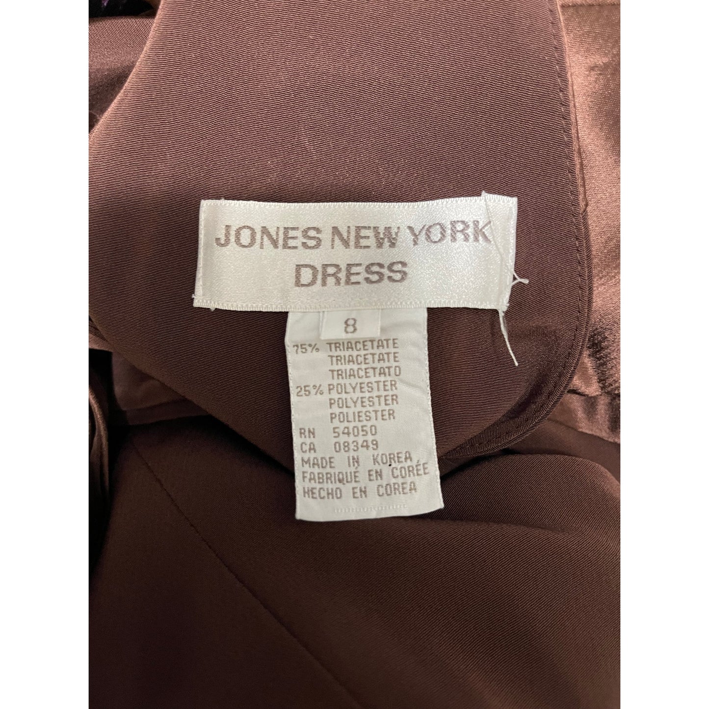 Vintage Jones New York Brown Striped Satin Type Lined Size 8 Sheath Dress