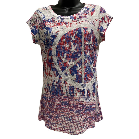 Inc - Red White Blue Peace Sign Embellished Y2K T-Shirt - Size Small