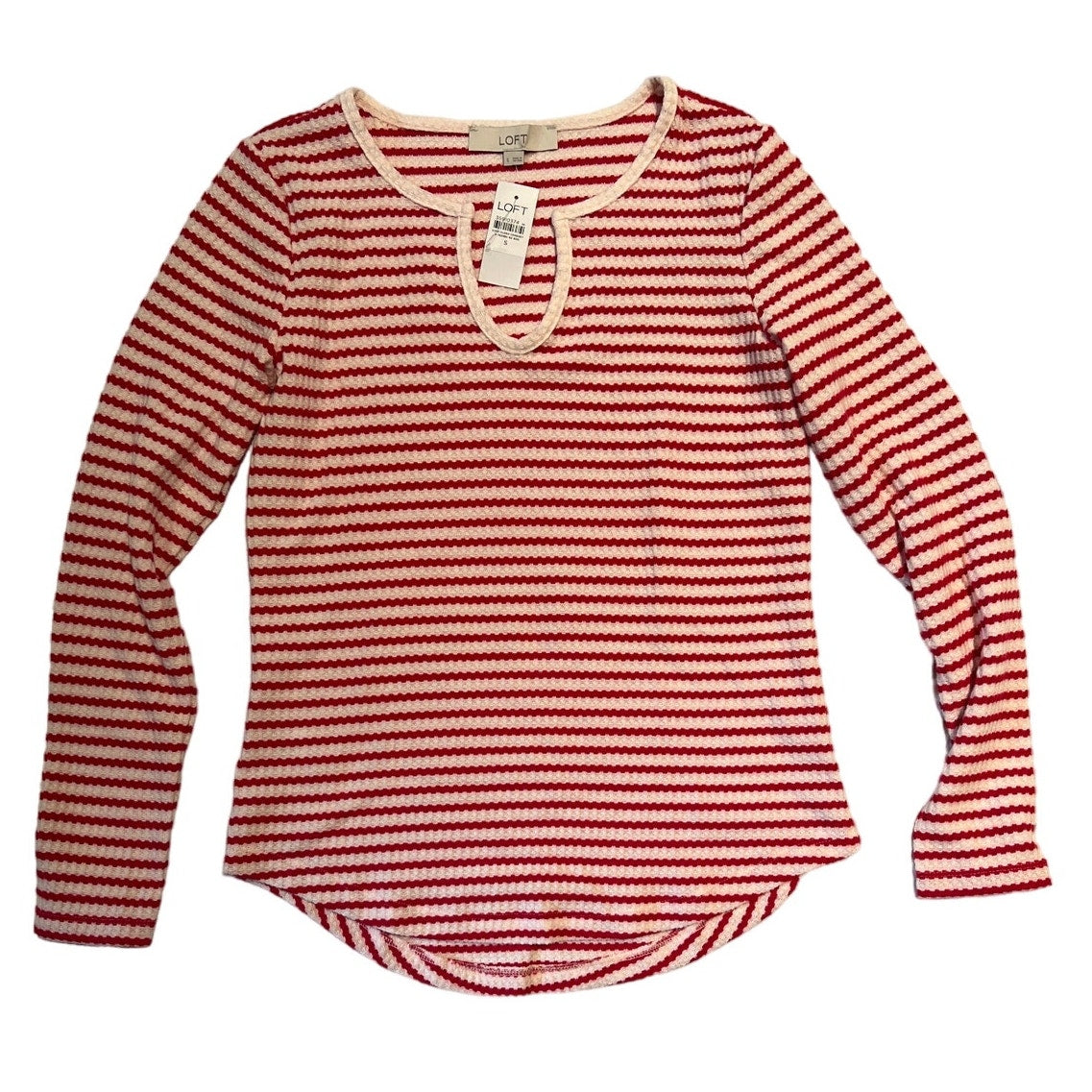 Ann Taylor The Loft Waffle Knit Long Sleeve White & Red Striped Sweater - NWT