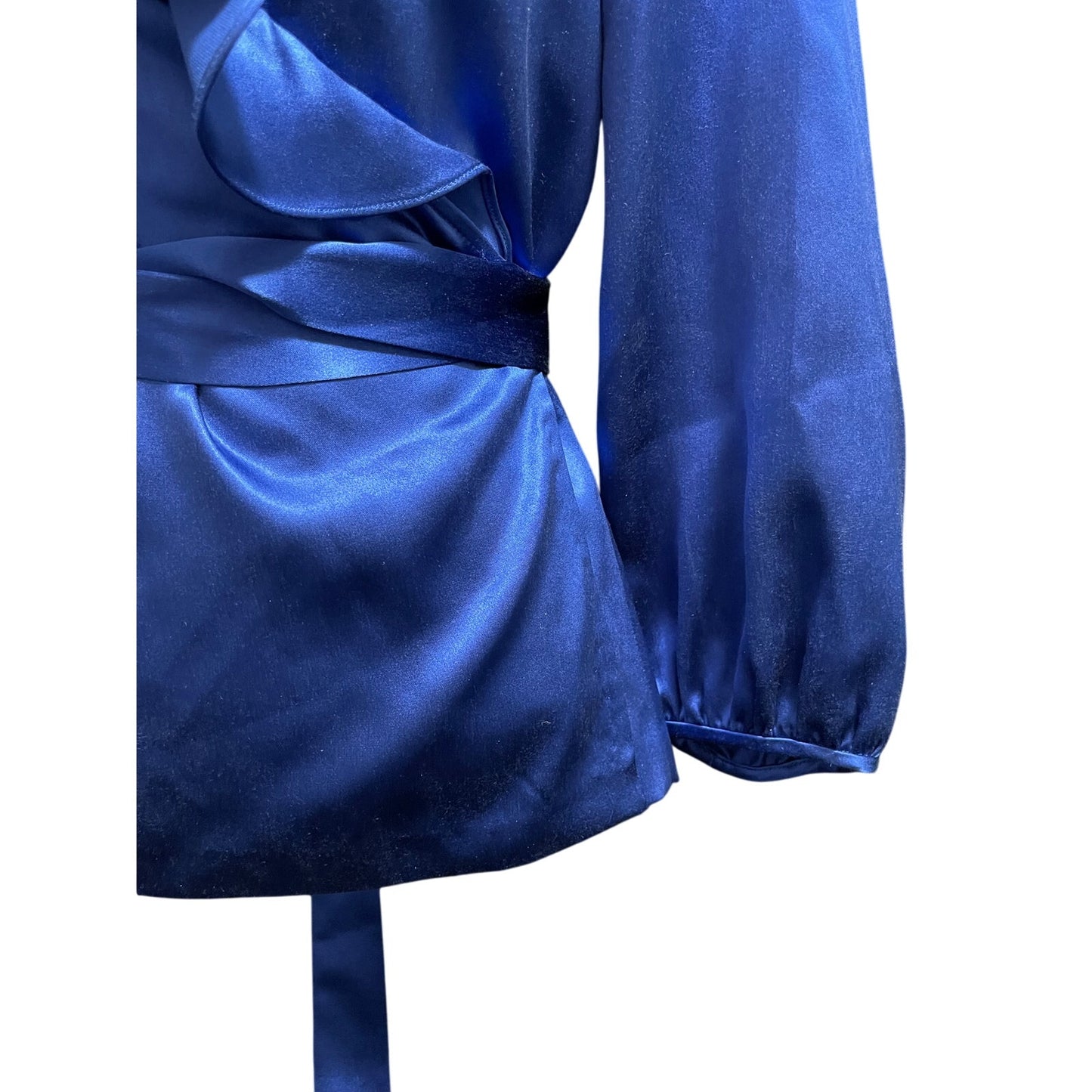 Diane von Furstenberg 100% Silk Electric Blue Wrap Blouse - Size 10