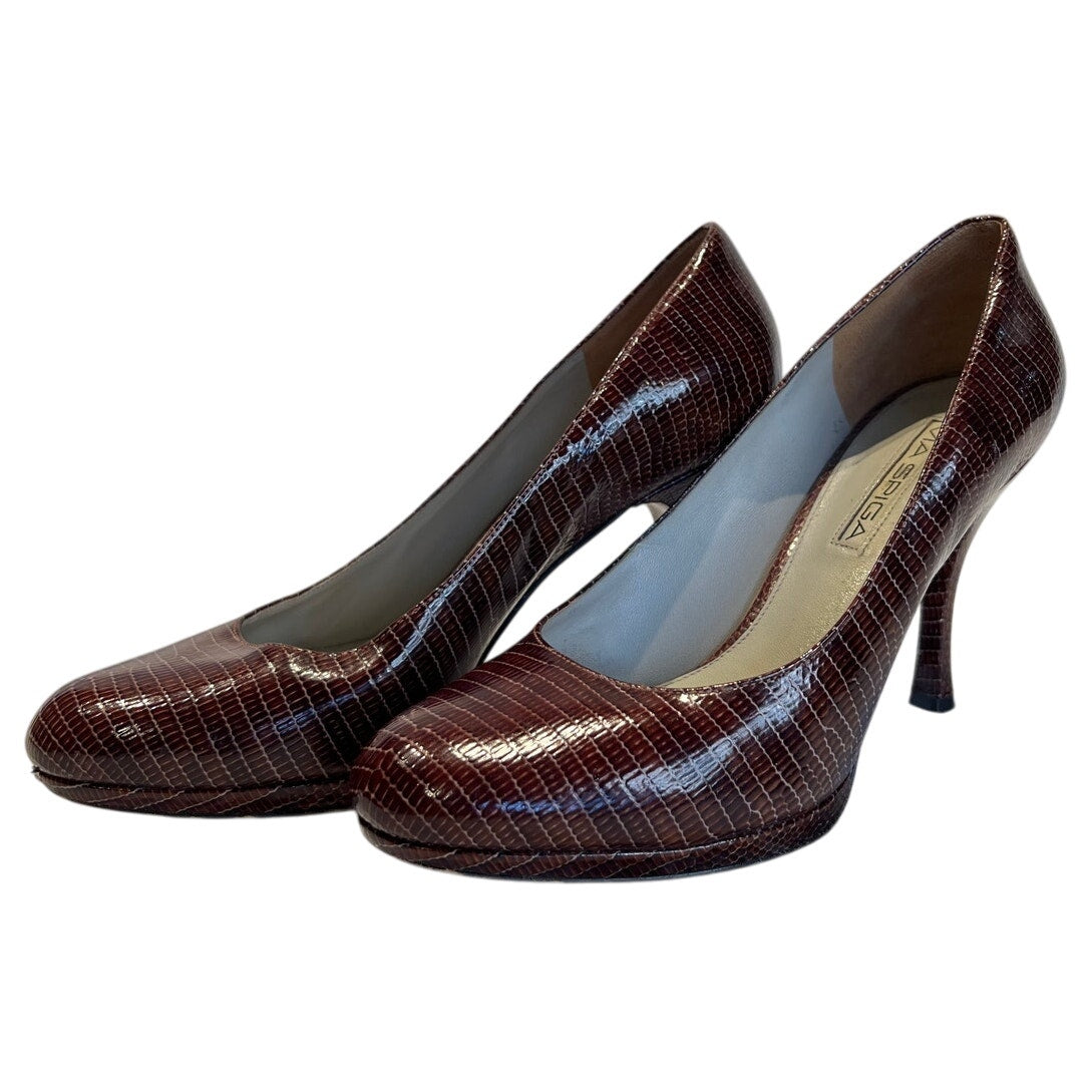 Via Spiga - Red Leather Snake Skin Style - Pump Heel- 7M - Closed Toe