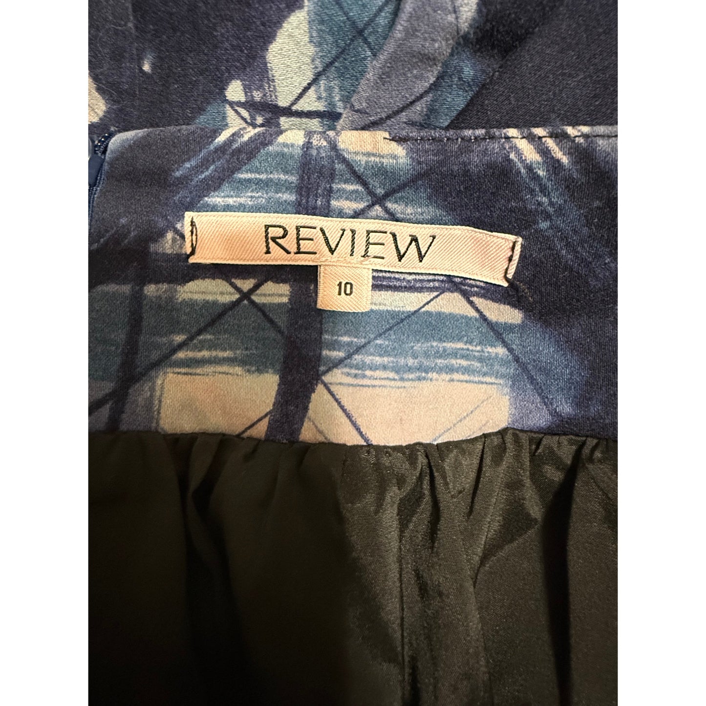 Review Blue Abstract Design Size 10 Midi Skirt