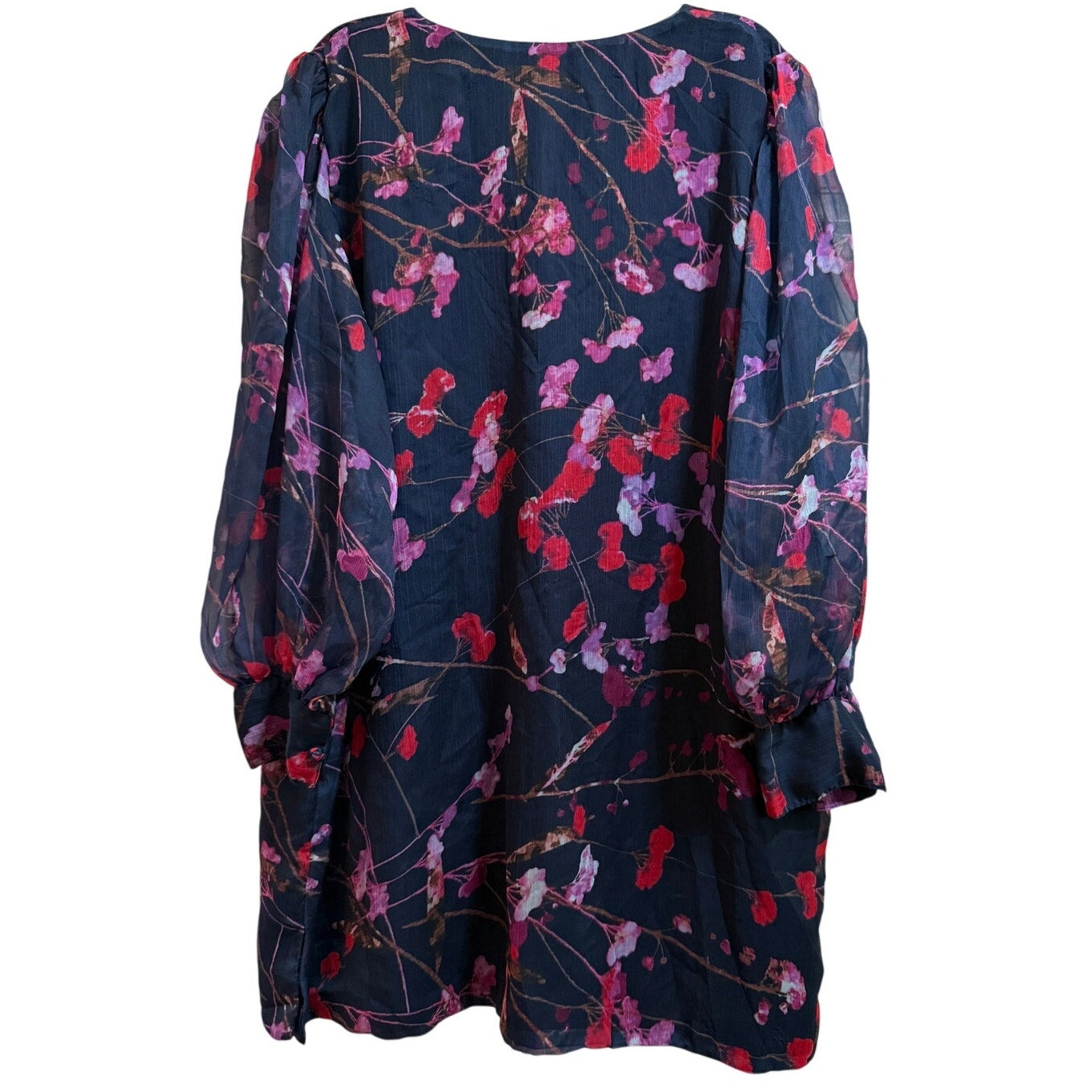 Vintage Sue Sartor Black & Red Floral Sheer Long Sleeve Mini Dress - XL