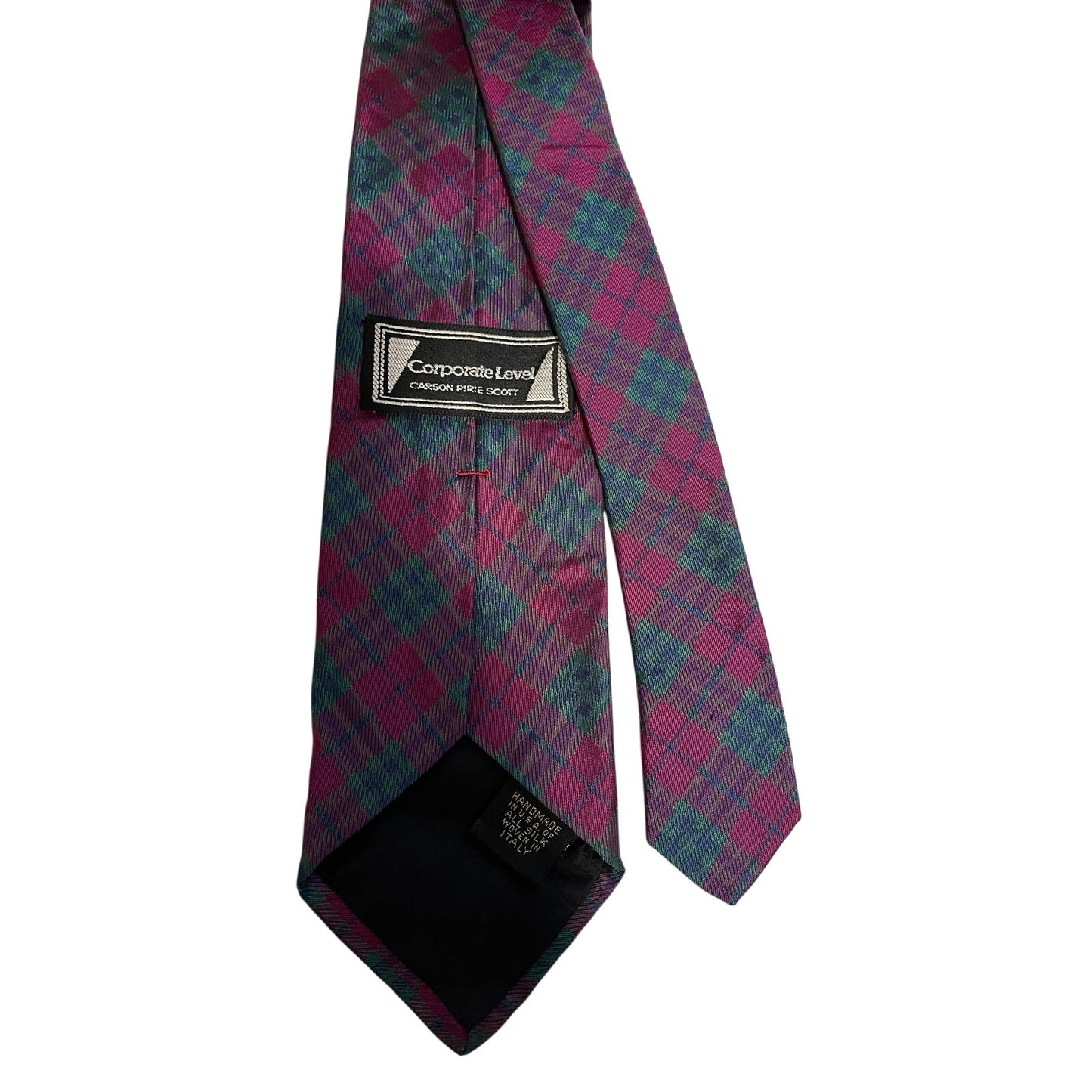 Vintage Carson Pirie Scott Purple / Pink & Teal Plaid 100% Italian Silk Necktie