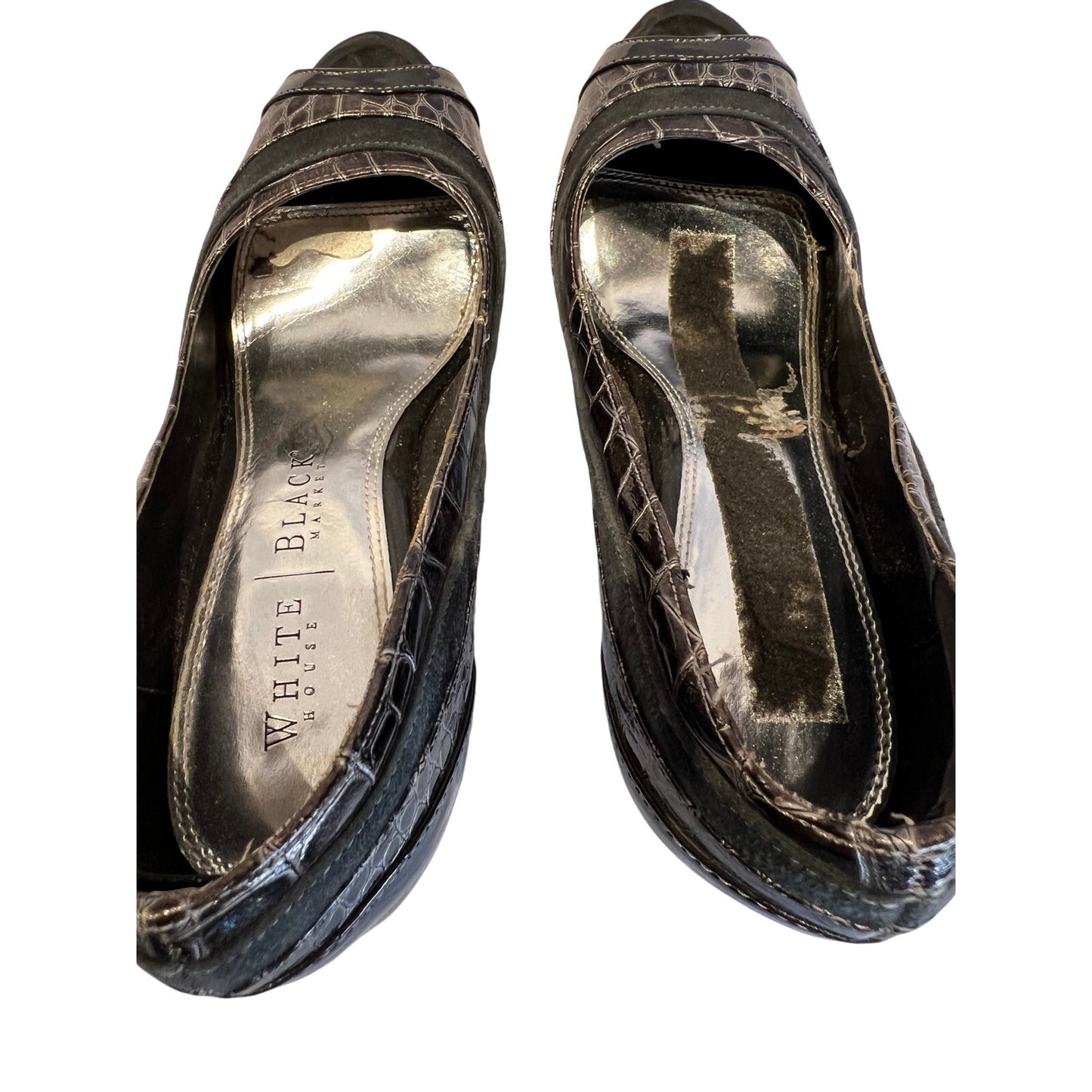 White House Black Market Silver Snake Skin Pump - Open Toe - 7.5M