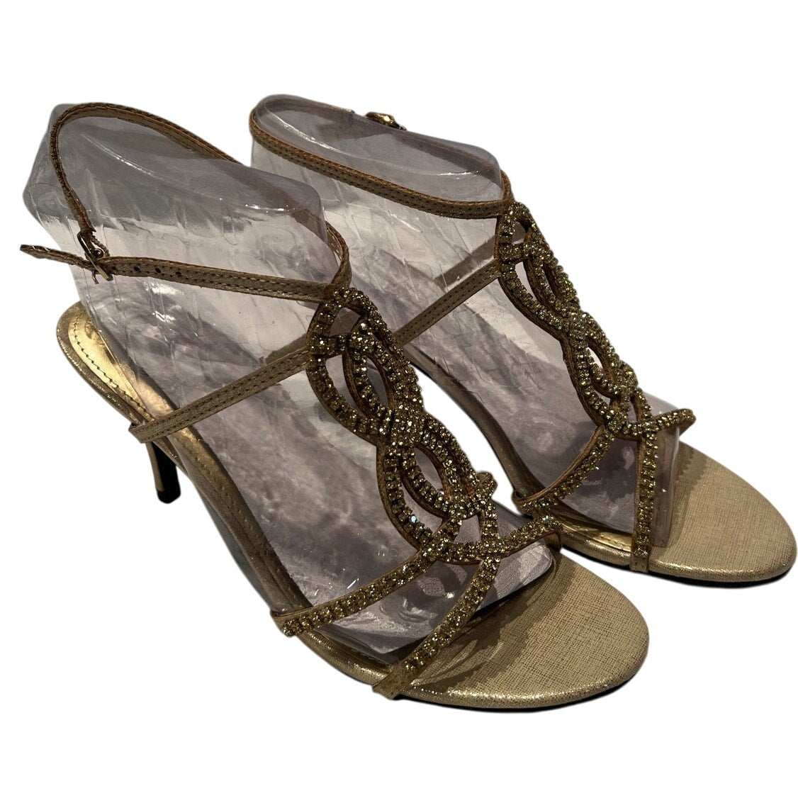 New In Box Marrinelli Size 8 Gold Twinkle Heels Strappy