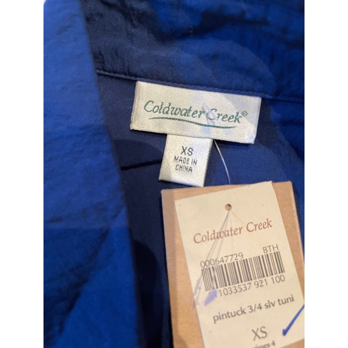 NWT Coldwater Creek 3/4 Sleeve Navy Blue Long Tunic Button Up - XS