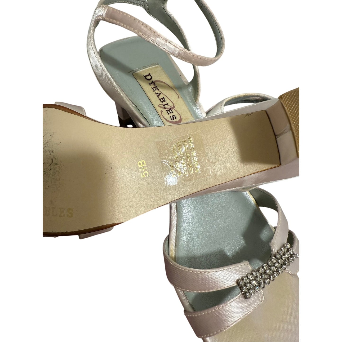 Dyeables Soft Pink Satin Size 5.5B Sandal Heels w/ Rhinestone Accent