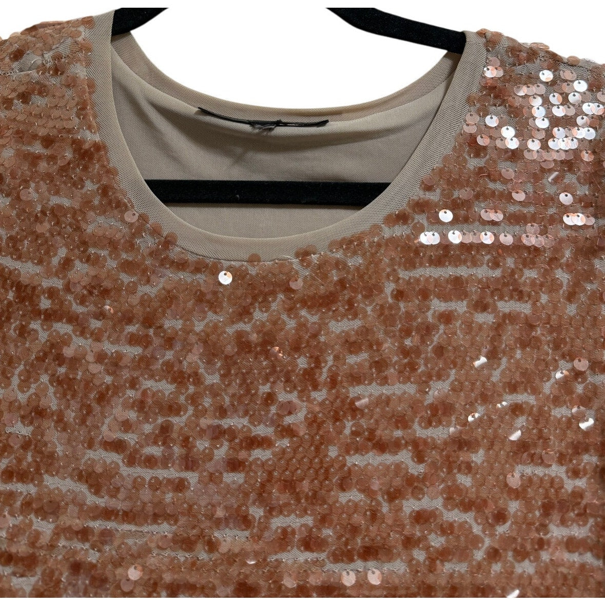 BCBG Maxazria Medium Sequined Brown Short Sleeve Dress