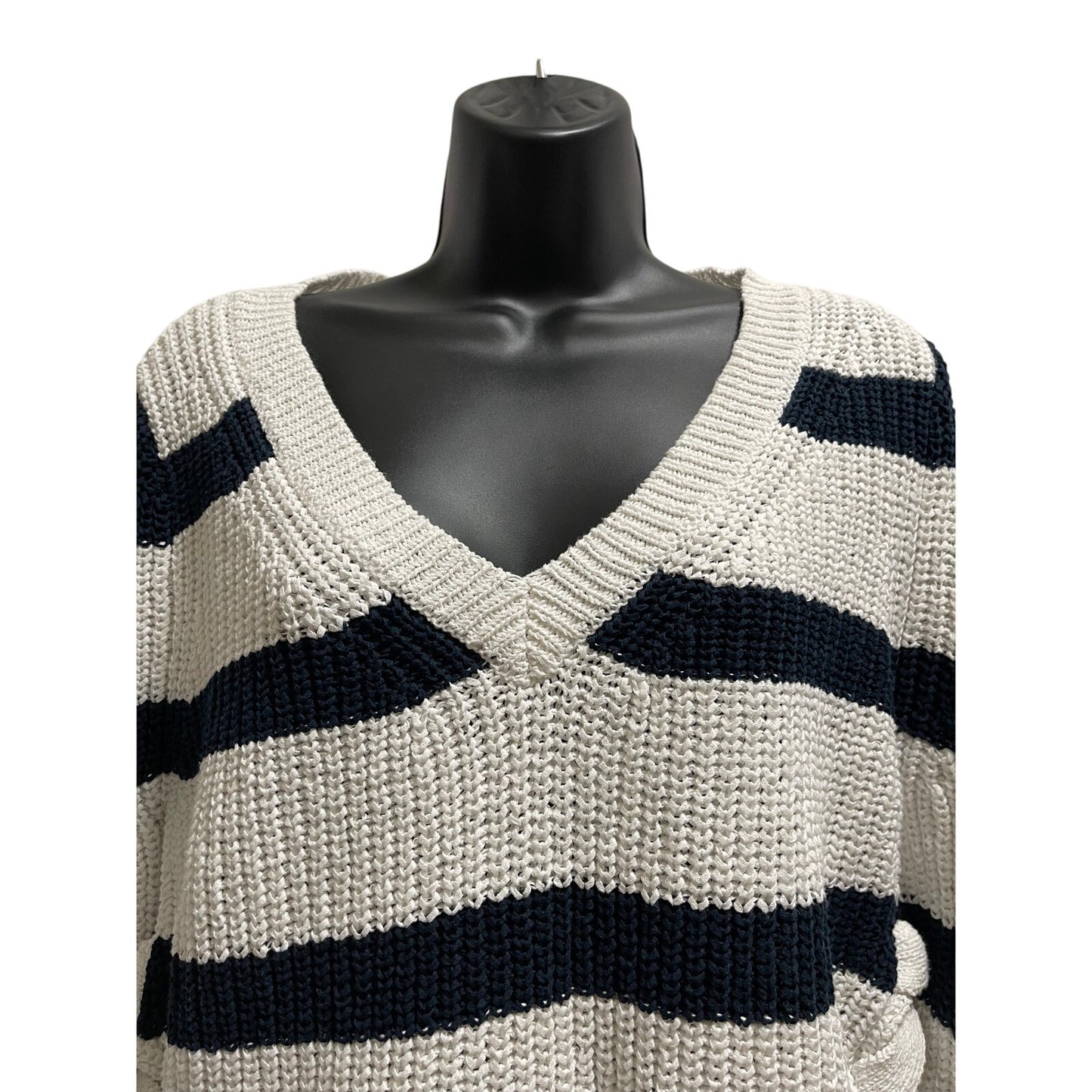 Fate. Size Large White & Black Striped Knit Sweater with Tie Sides