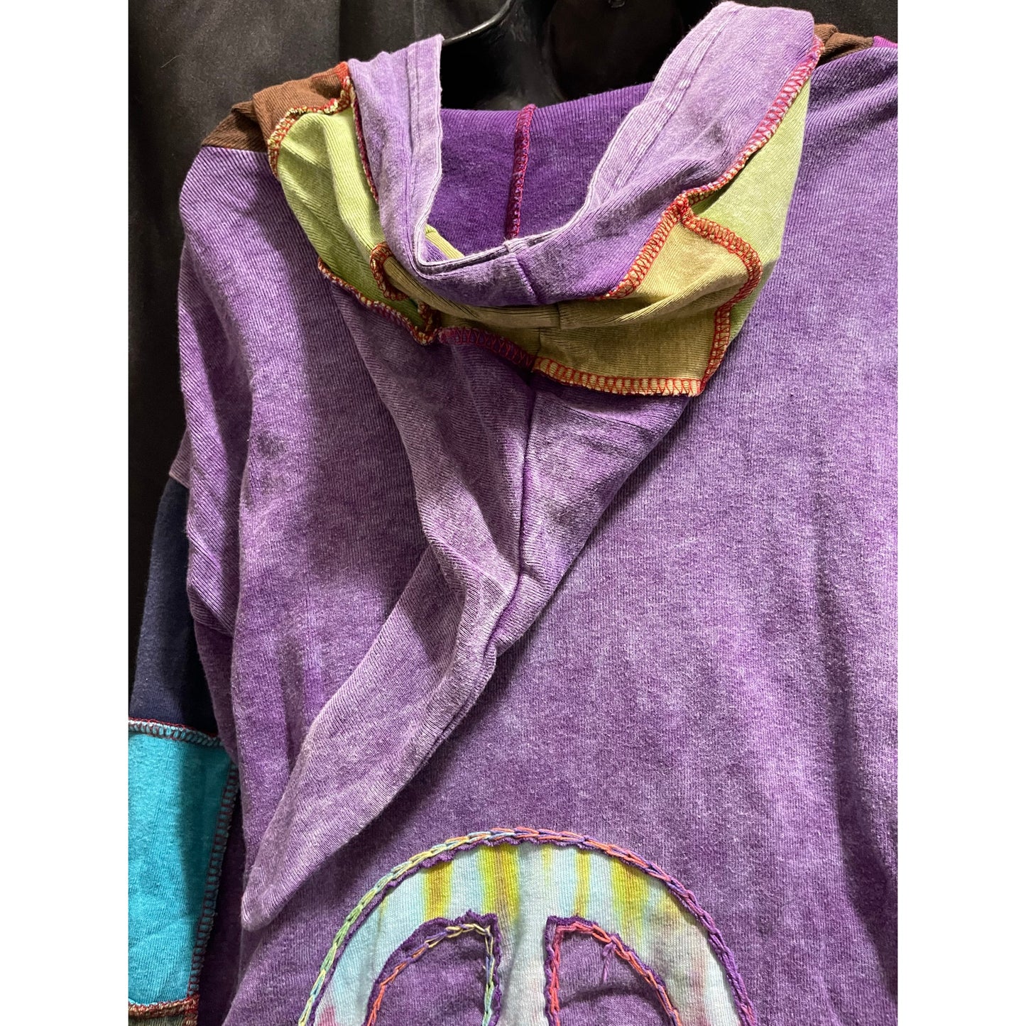 Shop Therapy Made in Nepal 100% Cotton Embroidered Zip Up Color Block Hoodie M/L