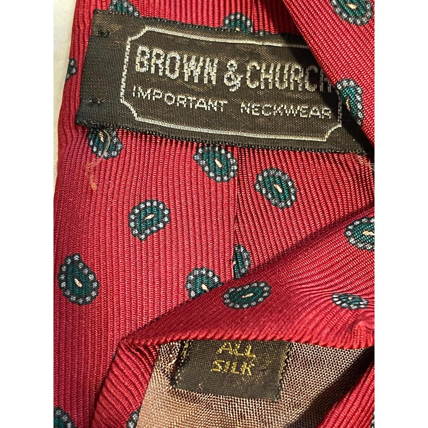 Vintage Brown & Church All Silk Red Patterned Necktie