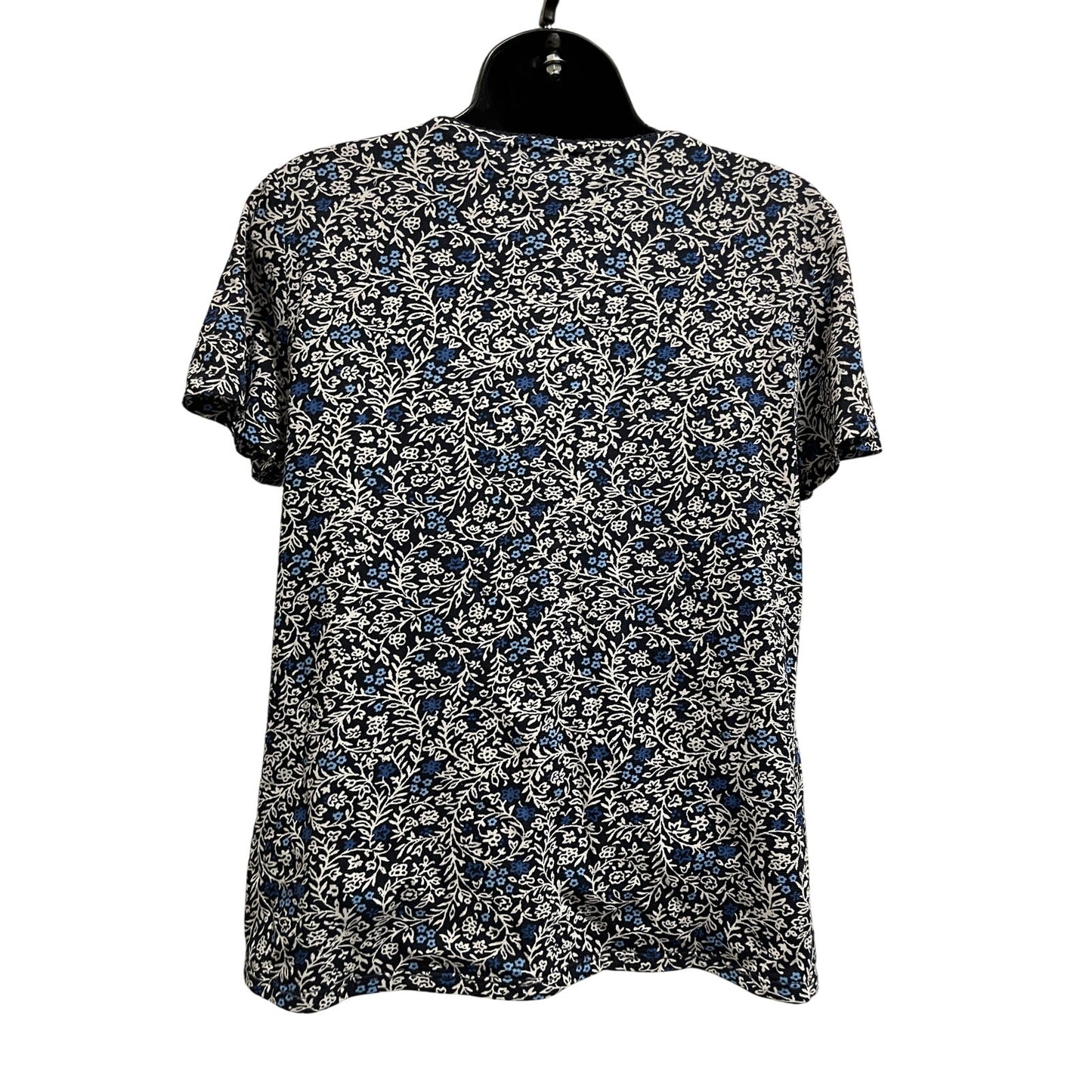 Charter Club Blue White Floral Short Sleeve Blouse Size Large