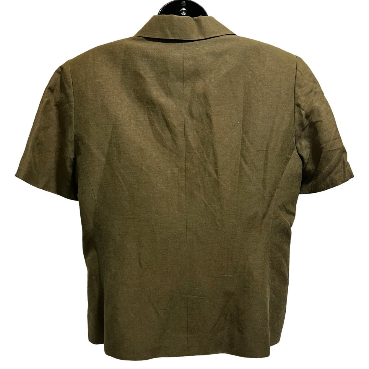 Vintage Kasper Olive Green Short Sleeve Button Up - Linen & Silk - 14 Petite