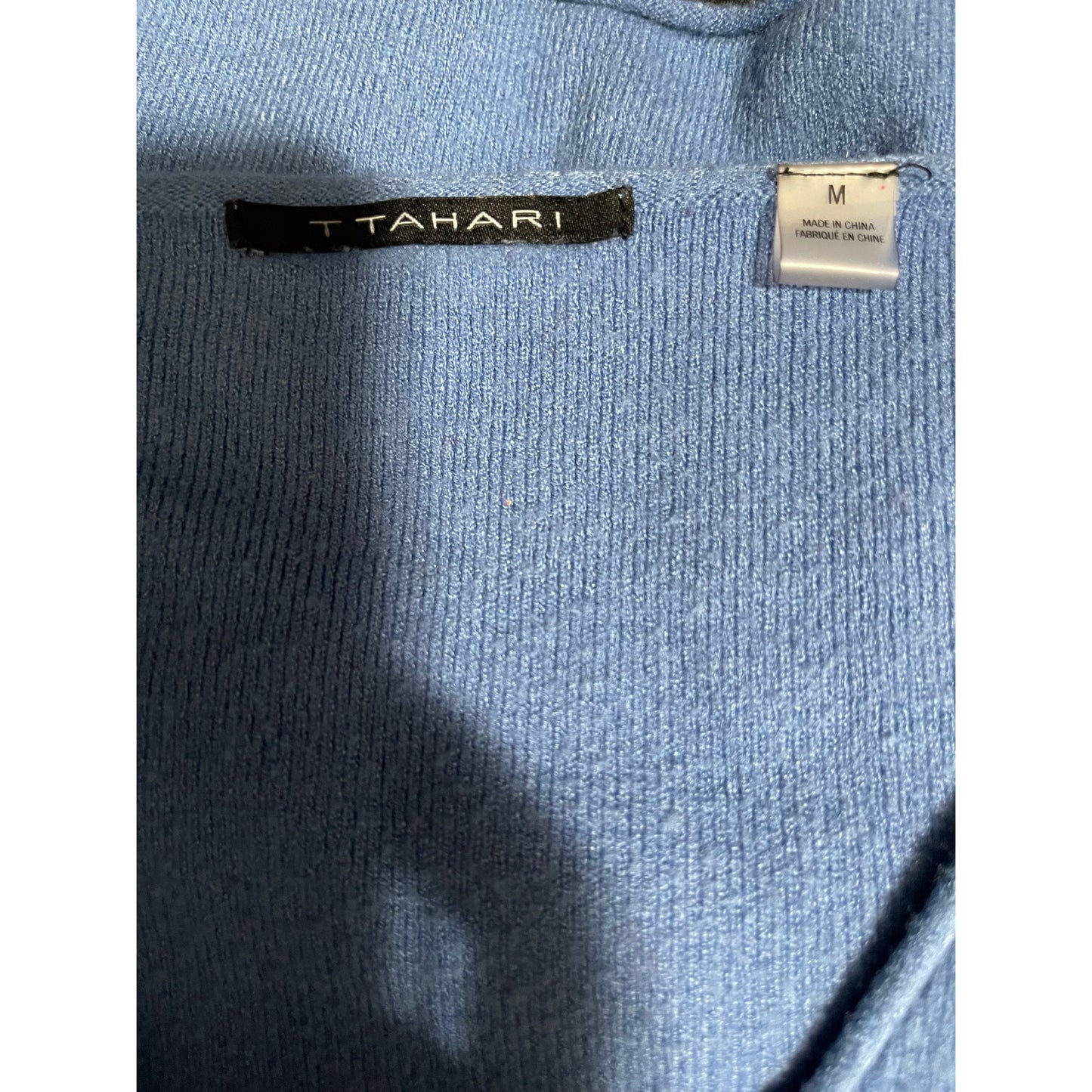 Tahari Light Blue Long Sleeve Deep V-Neck Sweater - Medium