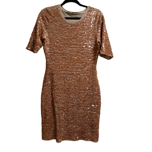 BCBG Maxazria Medium Sequined Brown Short Sleeve Dress