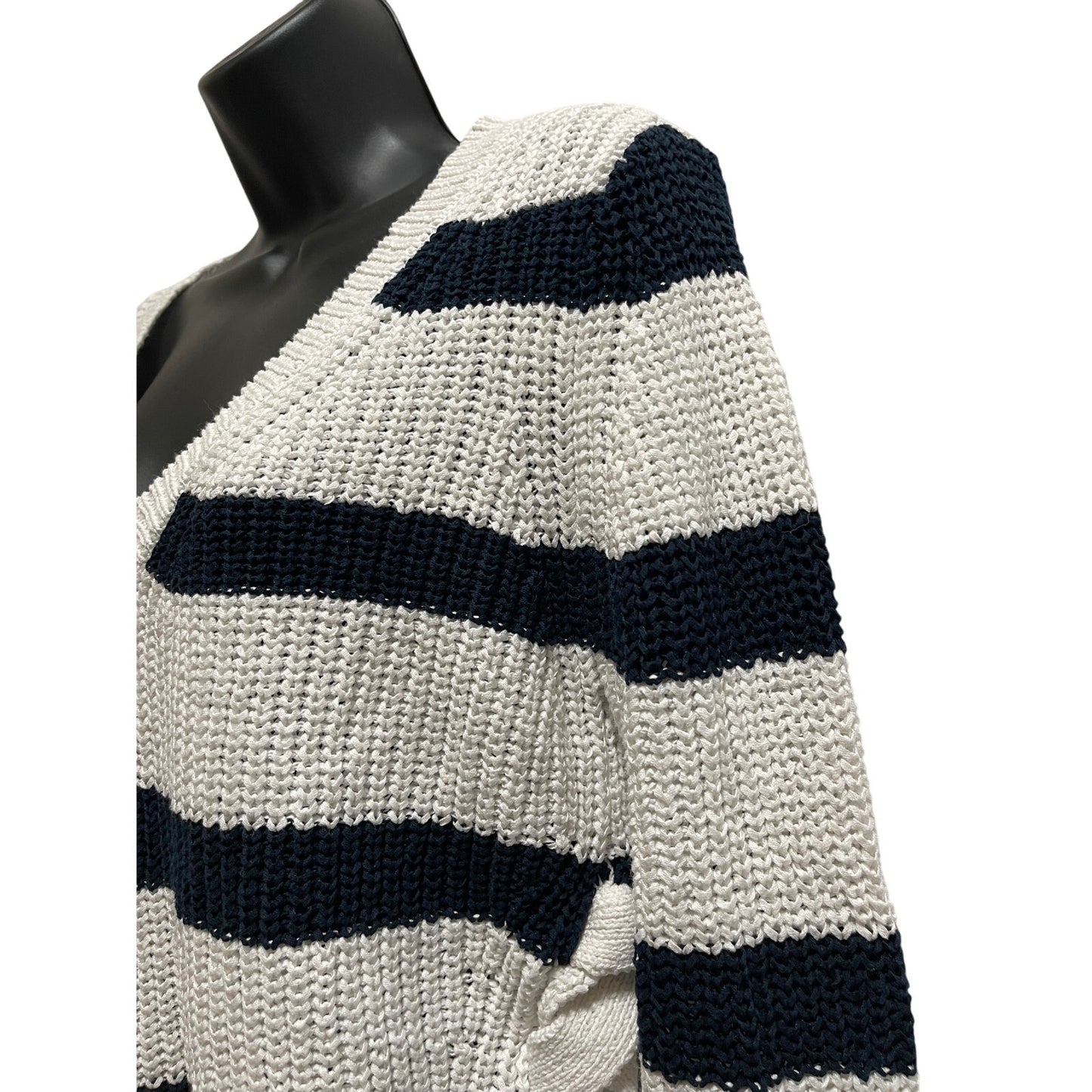 Fate. Size Large White & Black Striped Knit Sweater with Tie Sides