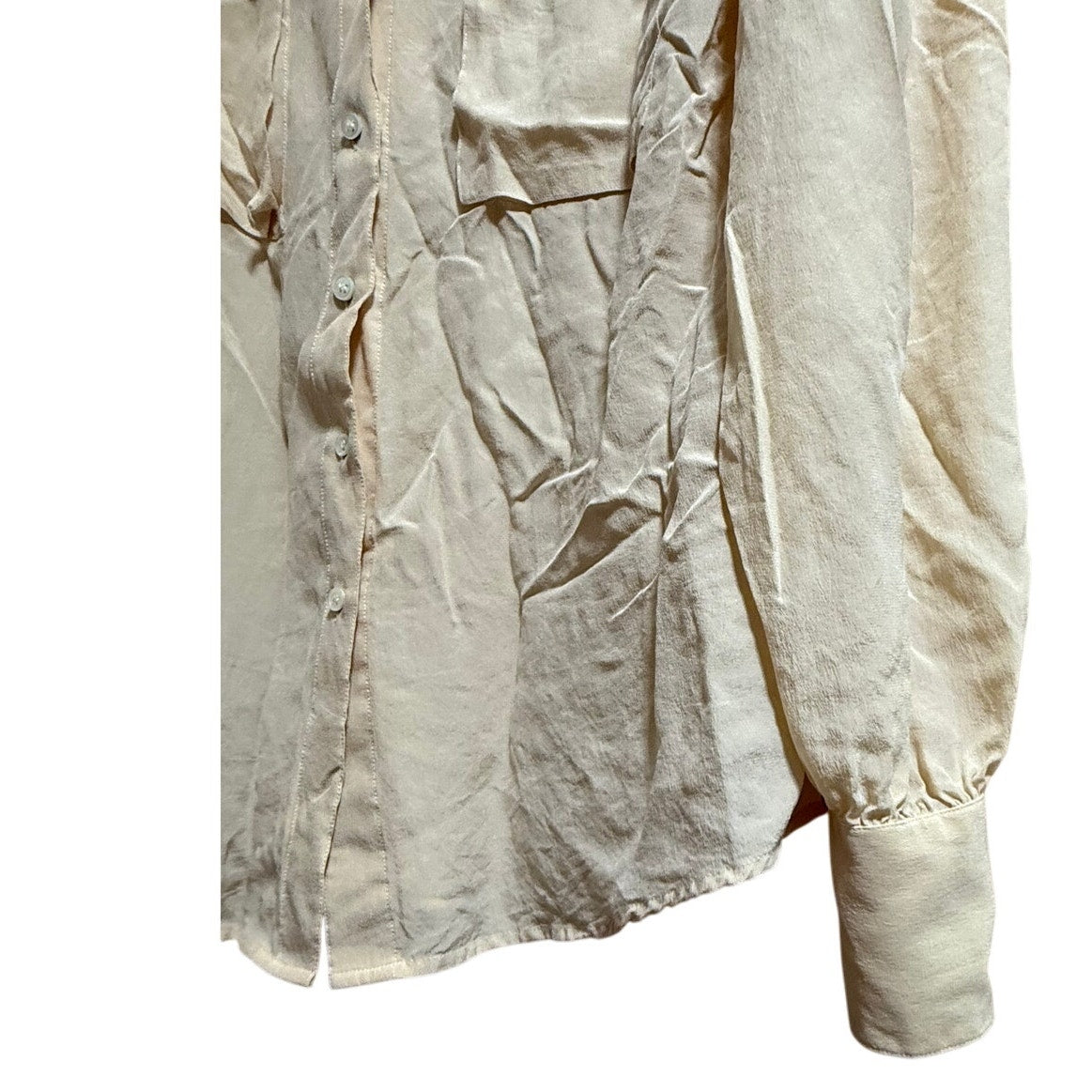VTG Liz Claiborne Yellow Cream 100% Silk Button Up Blouse Size 6 Shoulder Pads