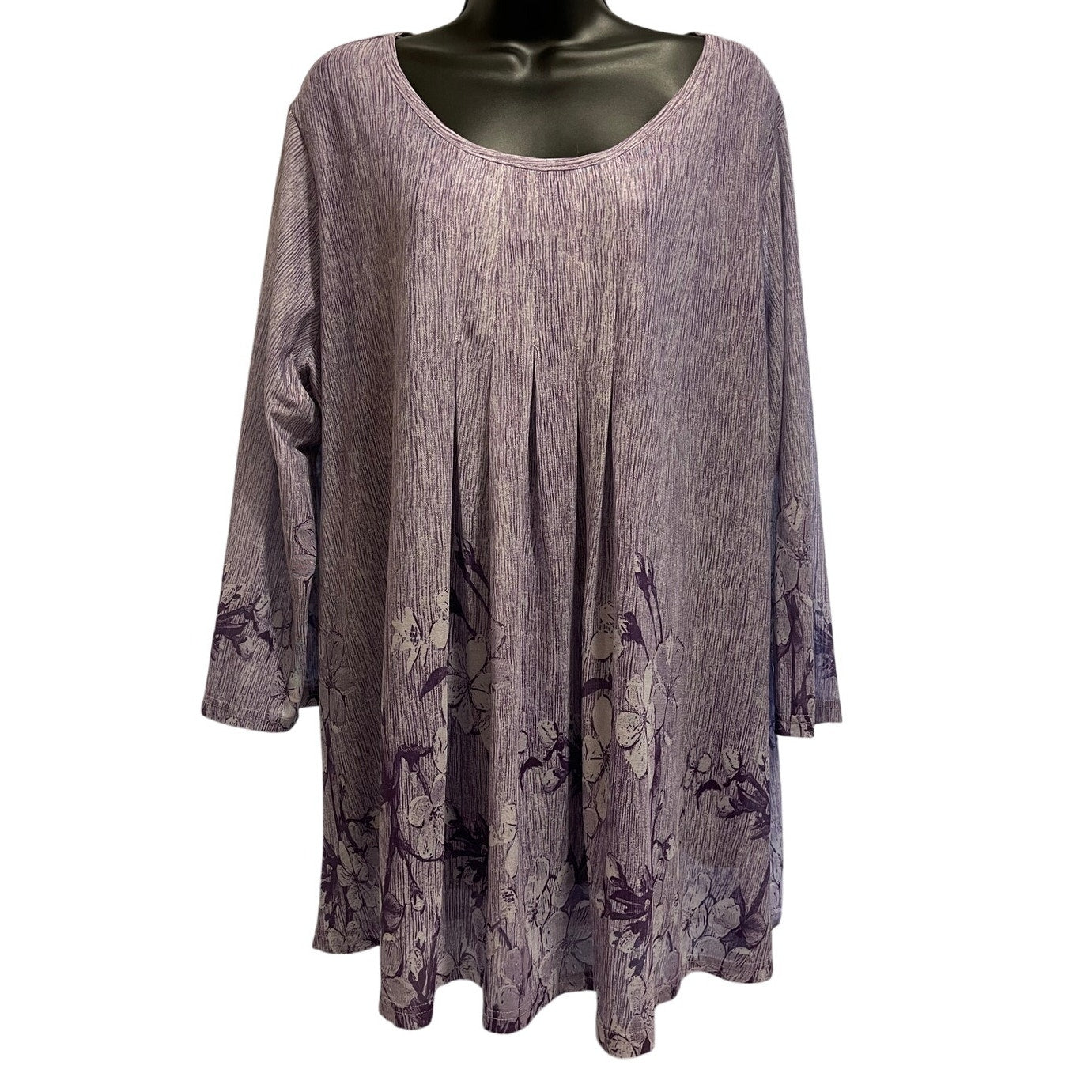 Timeson XXXL Purple Flowy Floral Print Long Sleeve Blouse