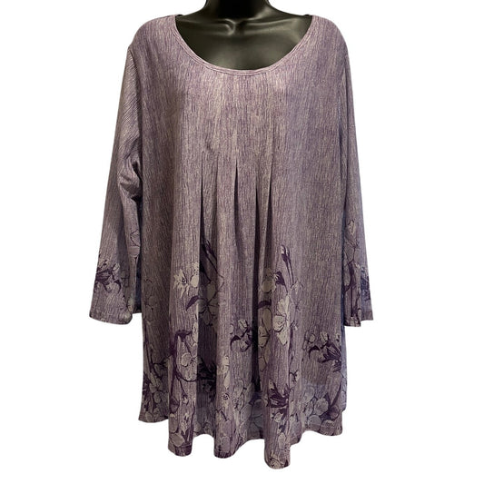 Timeson XXXL Purple Flowy Floral Print Long Sleeve Blouse