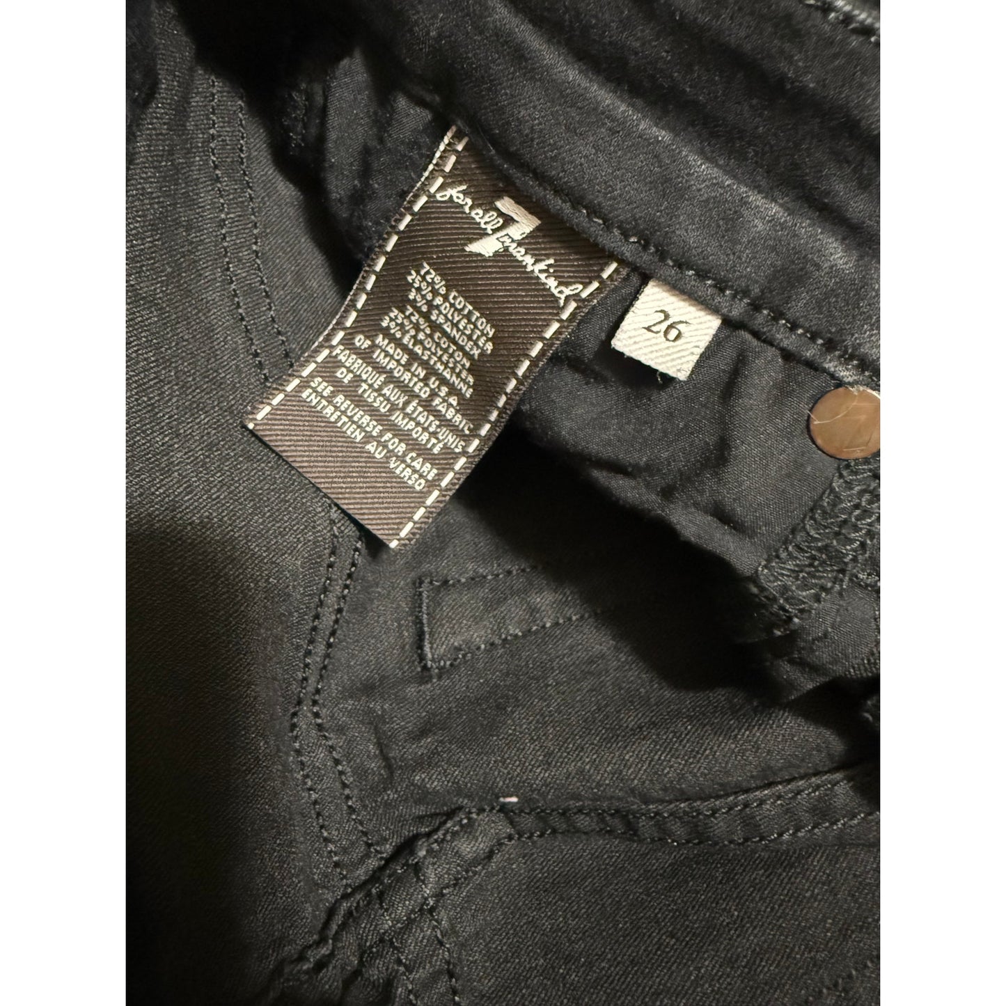 7 For All Mankind The Skinny Black Denim Jeans - Size 26