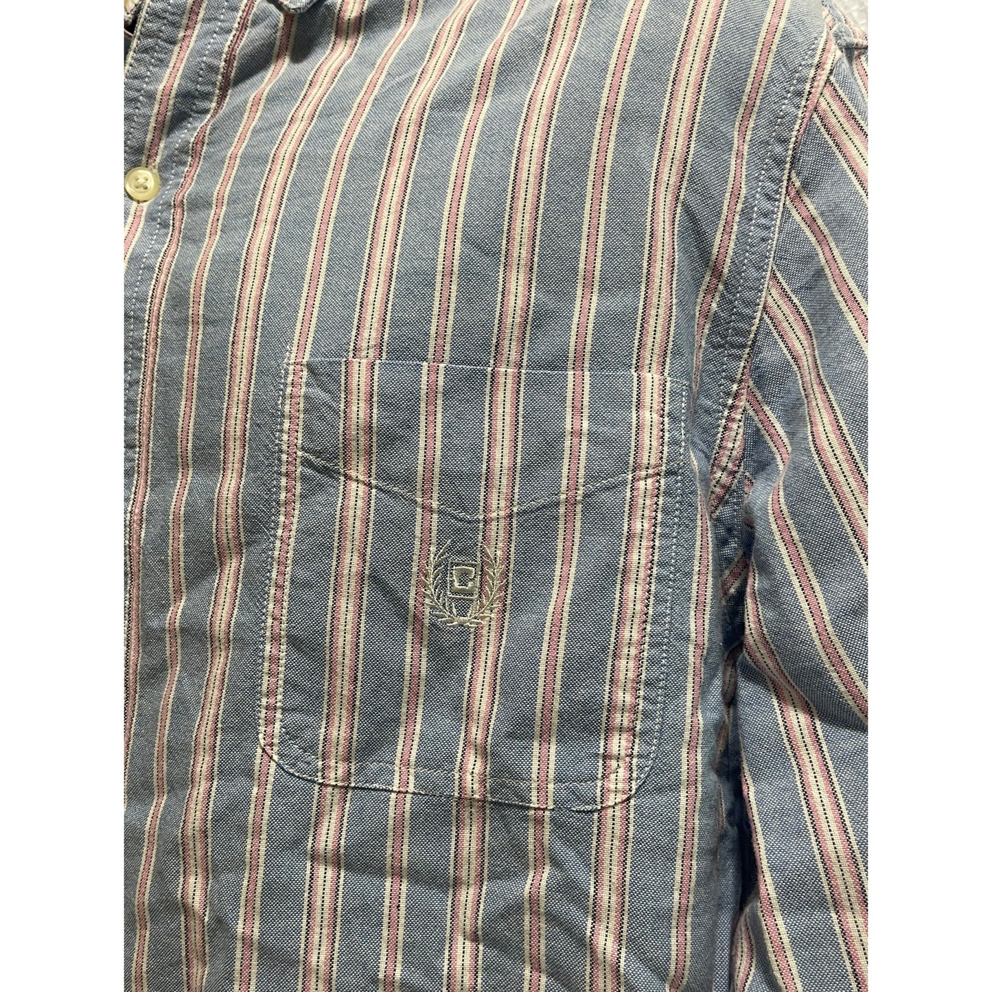 Chaps Ralph Lauren Mens Medium Blue Pink Striped Vintage Button Down Long Sleeve