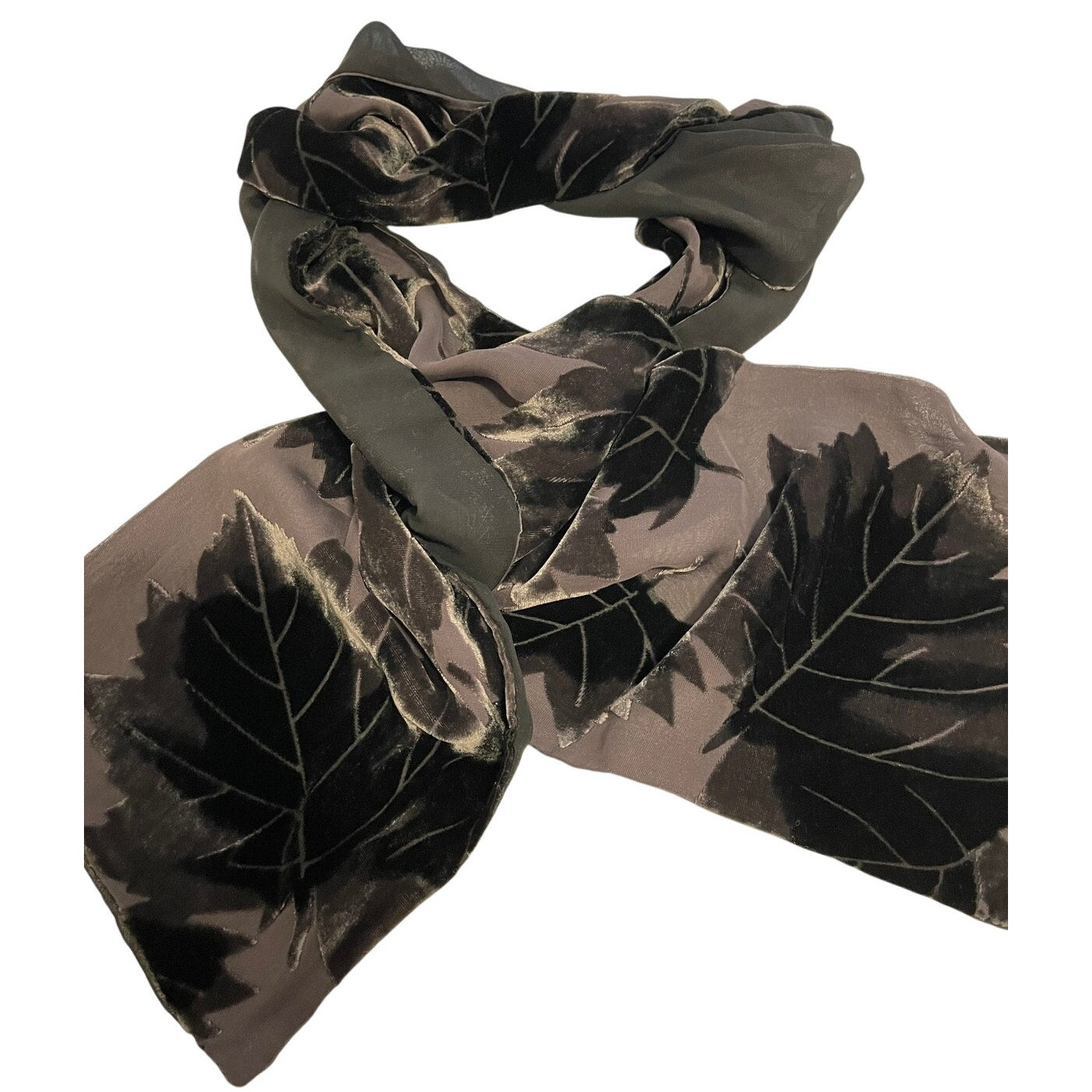 Vintage Gray Leaf Patterned Velvet Women's Fall Harvest Scarf