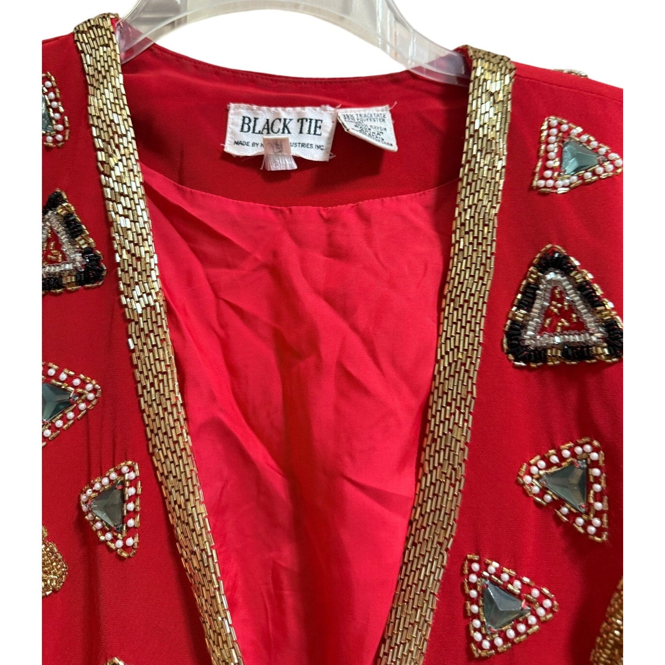 Vintage Black Tie He-Ro Heavy Beaded Red Single Button Blazer Jacket