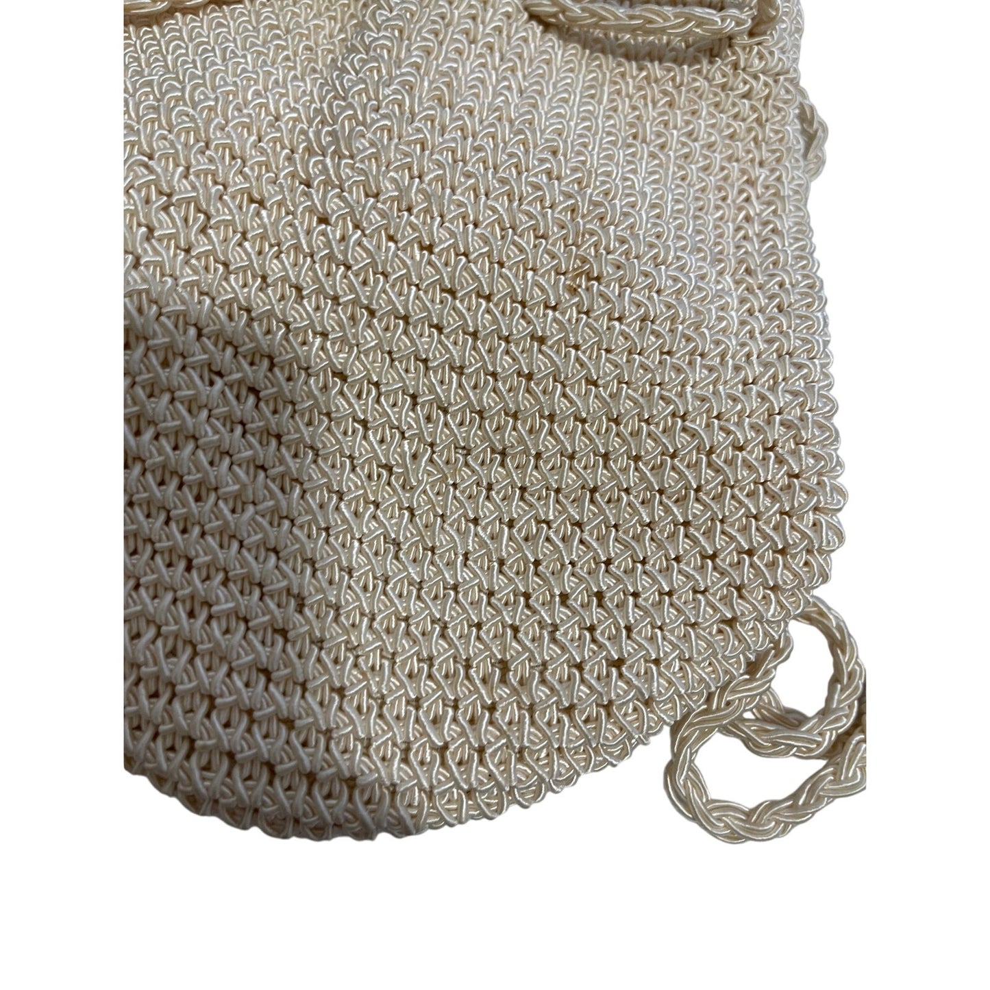 Vintage Woven White Drawstring Bucket Bag - Small