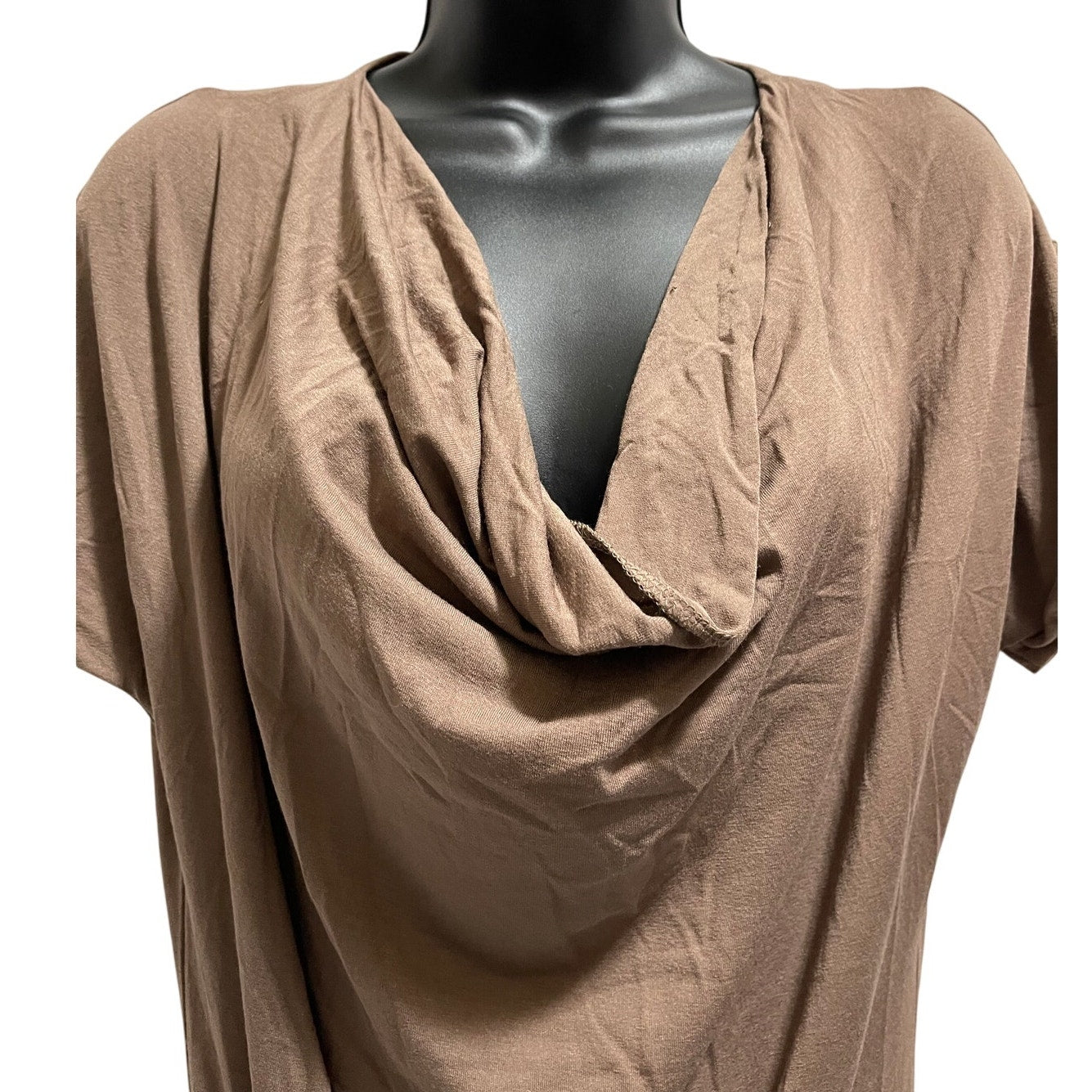 Vintage Venus Size Medium Brown Cowl Neck Short Sleeve Dress