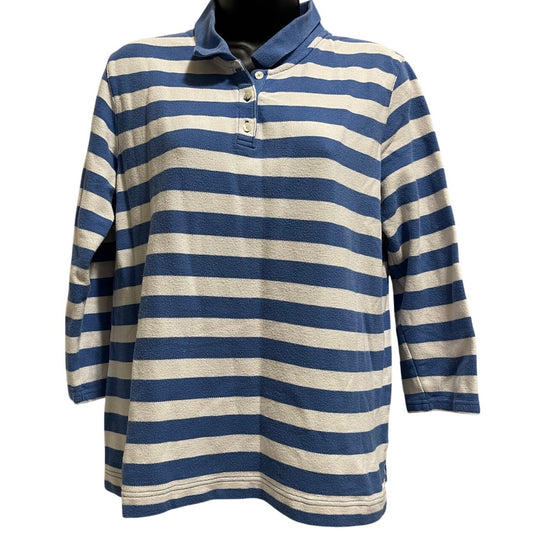 Croft & Barrow Blue & White Long Sleeve Polo Shirt - Size Large
