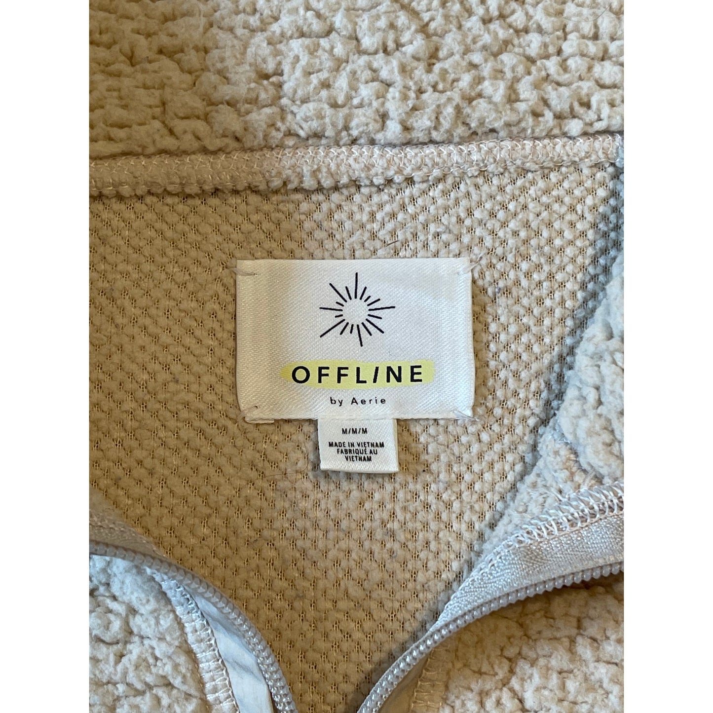 Offline by Aerie Women's Beige Long Sleeve Fuzzy Collared 1/4 Zip Sherpa