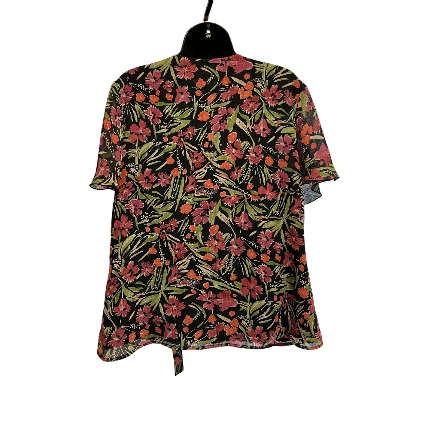 Apt 9 Black with Pink Florals Short Sleeve XL Blouse