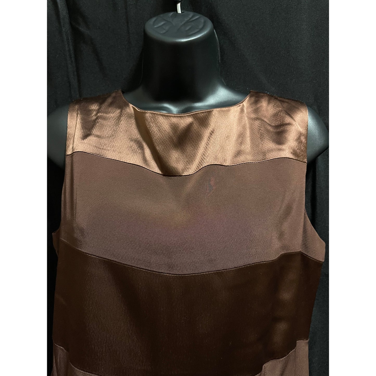Vintage Jones New York Brown Striped Satin Type Lined Size 8 Sheath Dress